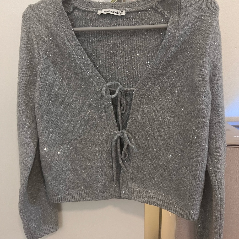 Abercrombie & Fitch Gray Sequin Cardigan with Tie Front